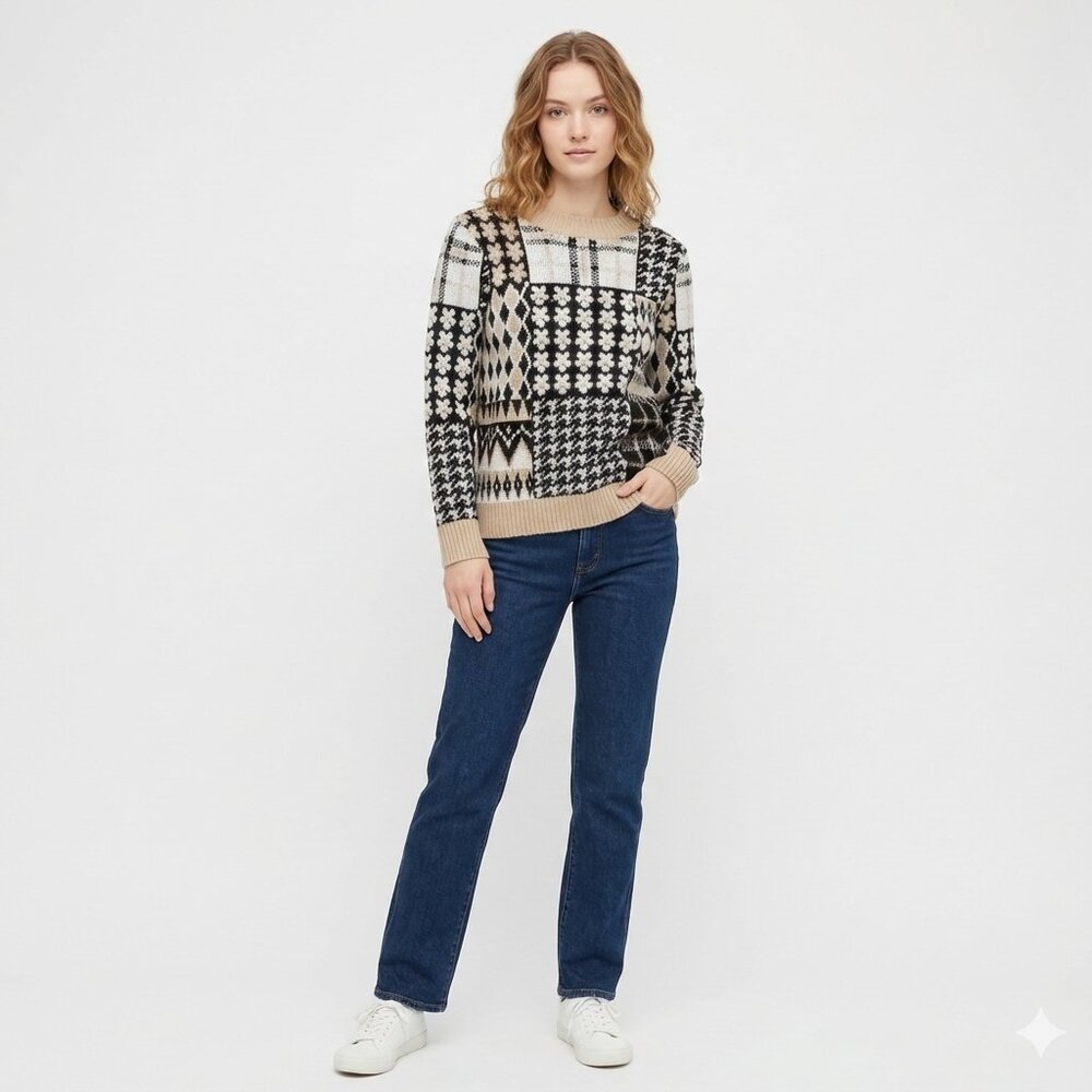 *Cleo Patchwork Mixed Print Knit Sweater